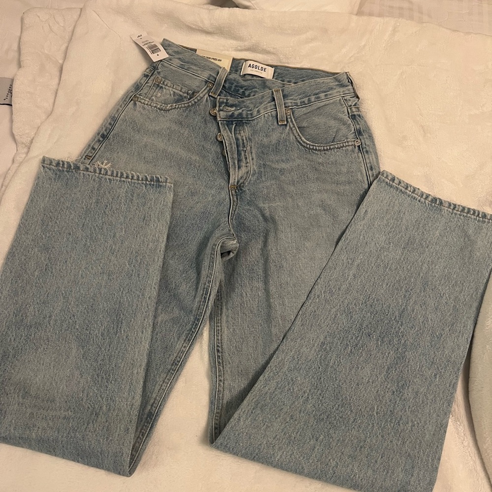 Agolde criss cross jeans Women's Light Wash Straight Leg Jeans
